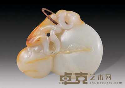 清 玉雕金猴献寿 长6cm